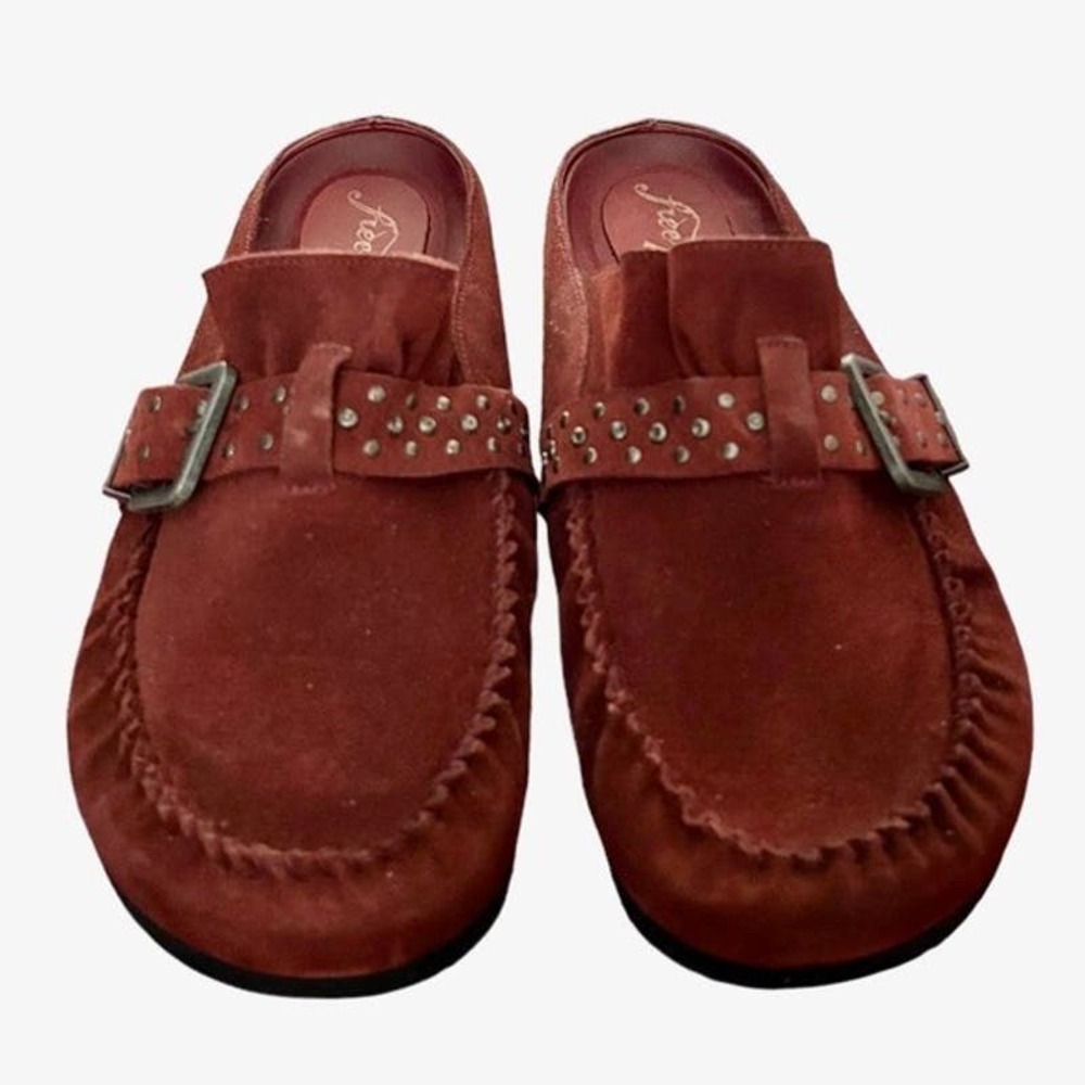 Free People Studded After Riding Mules Suede Slip-On Red Rust Size 10 NEW - Picture 4 of 11
